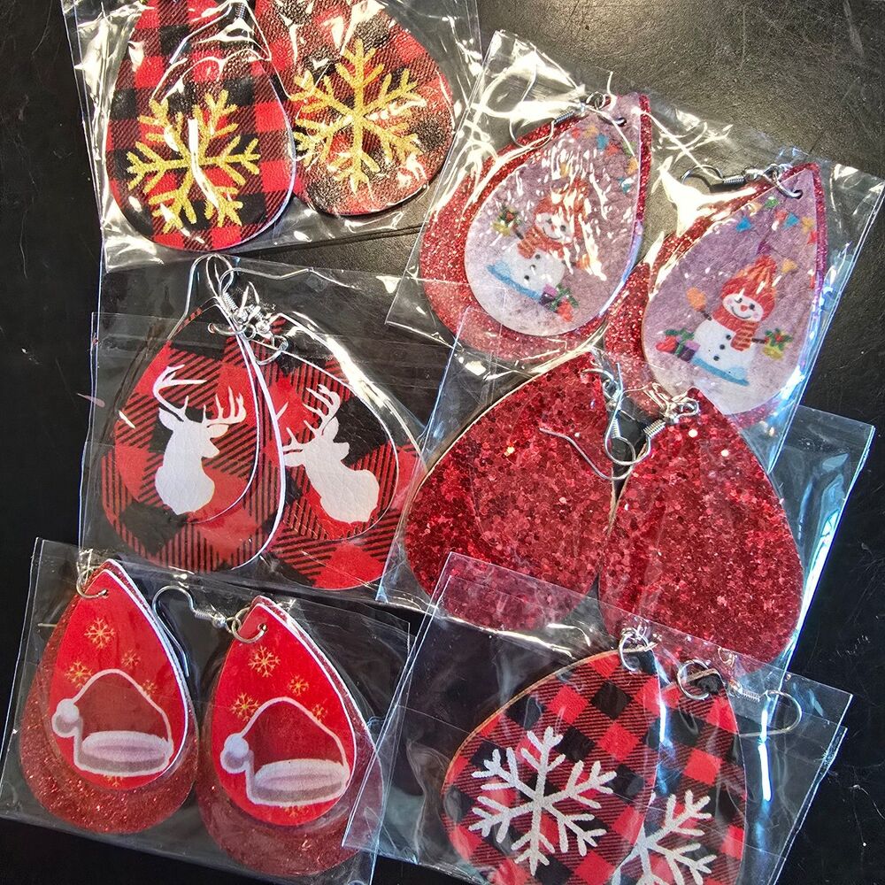 6 Christmas holiday teardrop earrings gifts stocking stuffers New!